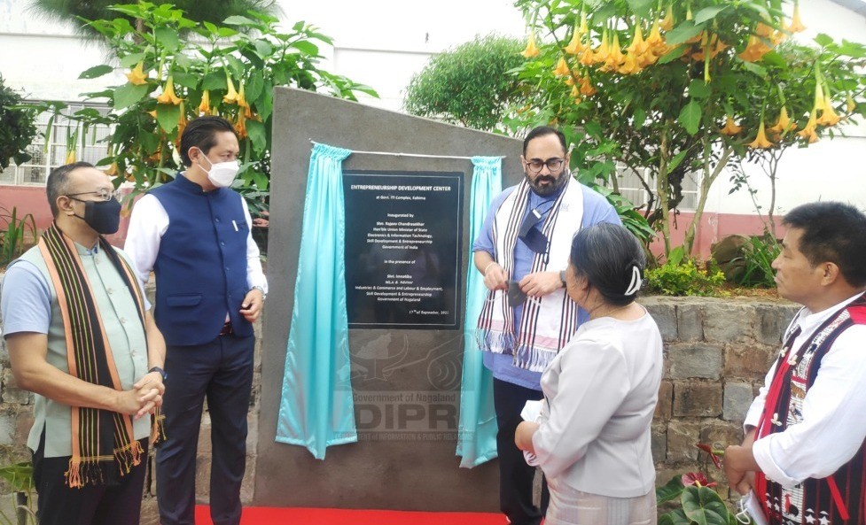 Union Minister of State Rajeev Chandrasekhar inaugurates the Entrepreneurship Development Centre at the ITI Complex Kohima on September 17. (DIPR Photo)